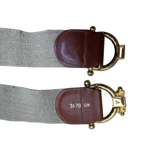 Elastic Belt Gold Accents Leather Trim Adjustable Beige & Brown Colorway S/M - Picture 3 of 6